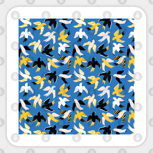 Yellow Black And White Abstract Birds Sticker by Sandra Hutter Designs